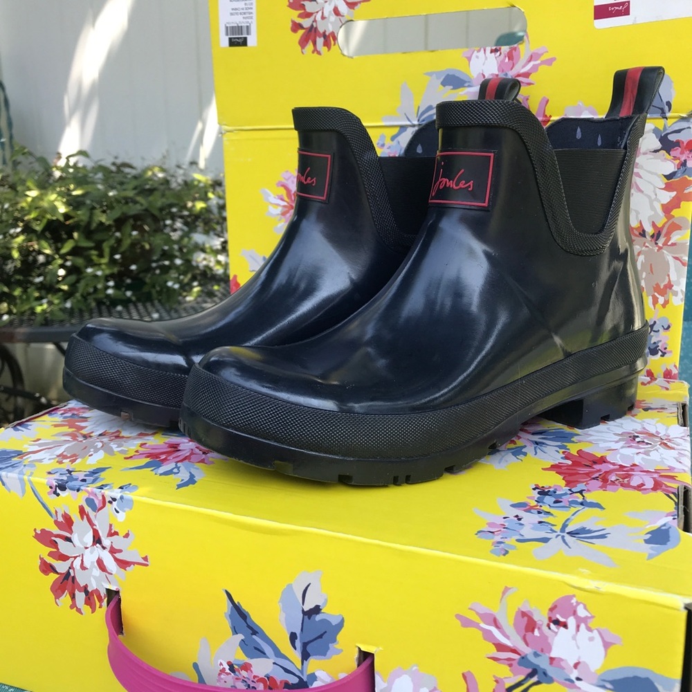JOULES NAVY/RED GLOSSY WELLIBOBS ANKLE RAIN BOOTS